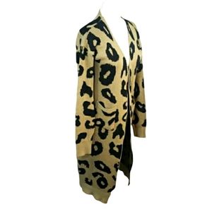 Long Sleeve Leopard Print Cardigan Sweater Size L